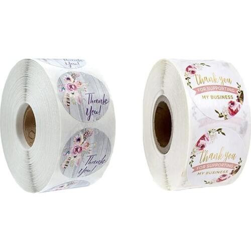 1 Roll/500PCS Round Floral Thank You Gift Tags Seals Stickers Wedding Party Packaging Labels & Stickers