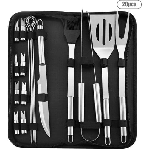 3/16/20pcs Stainless Steel Barbecue Grill Barbecue Tool Set Barbecue Appliance Accessories Camping Kit Tool Outdoor Cooking With