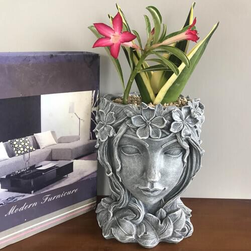 3D Goddess Head Cement Vase Mould DIY Concrete Flower Pot Silicone Planter Molds Garden Decorating Craft
