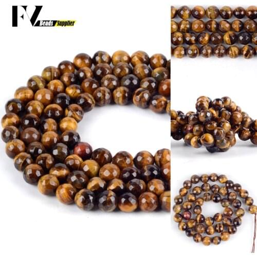 4-12mm Natural Faceted Yellow Tiger Eye Stone Loose Spacer Round Beads For Jewelry Making DIY Bracelets Necklace Needlework 15"