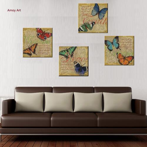 4 Panel Vintage Butterfly Europe Home Decor Wall Art Picture Print Painting On Canvas For Living Room Unique Gift