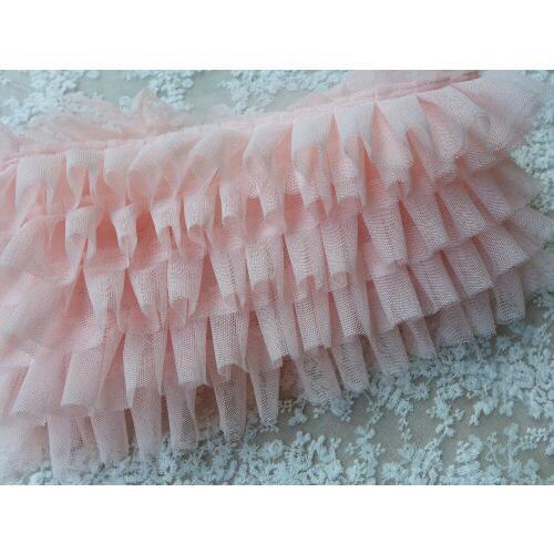 5 Layeres Pink Ruffles Lace Trim Tulle Mesh Lace Fabric Trim For Sewing, Doll, Bubble Skirt, DIY Patchwork 3 Yards