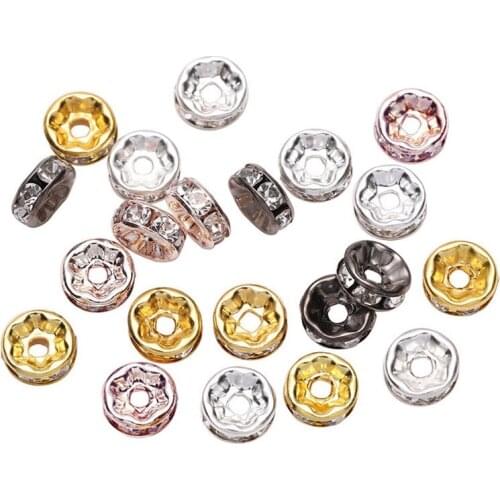 50Pcs/lot 4-10MM 16 Color Rhinestone Crystal Spacer Beads Round Loose Beads for Jewelry DIY Bracelet Necklace Accessories