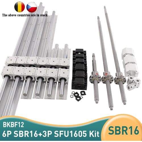 6PCS SBR16 linear guide12PCS SBR16UU slider SFU1605 ball screw nut seat BKBF12 EKEF12 support seat NEMA23 closed loop motor