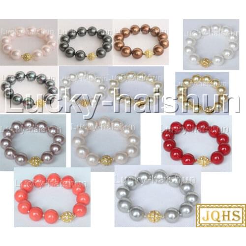 8" 16mm round white pink purple peacock coffee red Tahitian black Multicolor south sea shell pearls Bracelet magnet clasp j10444