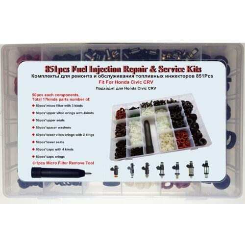 851pcs 17kinds/box Fuel Injector Repair Rebuild Service Kit for Honda Civic Accord CRV Replacement Parts Filter Oring Seal Kits