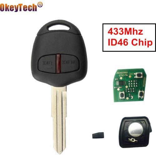 OkeyTech 2 Buttons Car Remote Control Key For Mitsubishi Outlander Pajero Triton Lancer MIT8 Blade 433MHz ID46 Chip