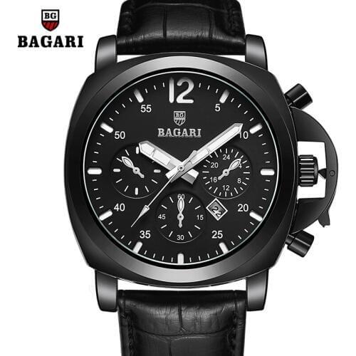BAGARI Mens Watches Top Brand Luxury Quartz Watch Gold Men Casual Leather Military Waterproof Sport Wristwatch Relogio Masculino