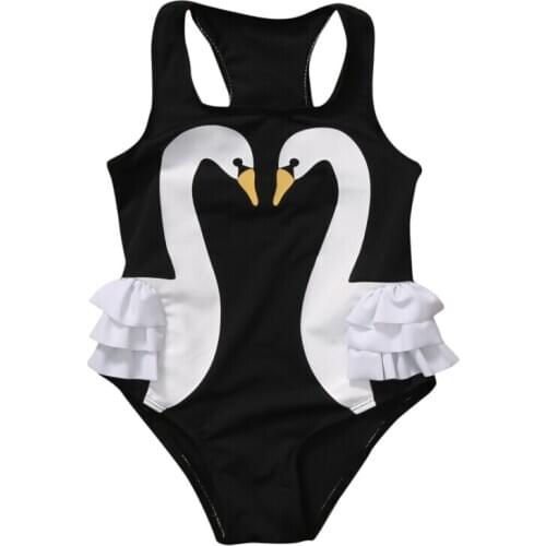 Toddler Kids Girls Tutu White Swan Bodysuit Swimwear Ruffle Skirt Swimsuit Clothes Size 2-6T