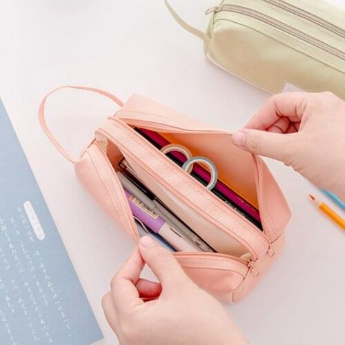 Pouch Case School Office Stationary Supplies Double Zipper Korea Fabric Pen Box Candy Color Large Capacity Pencil Cases Bags
