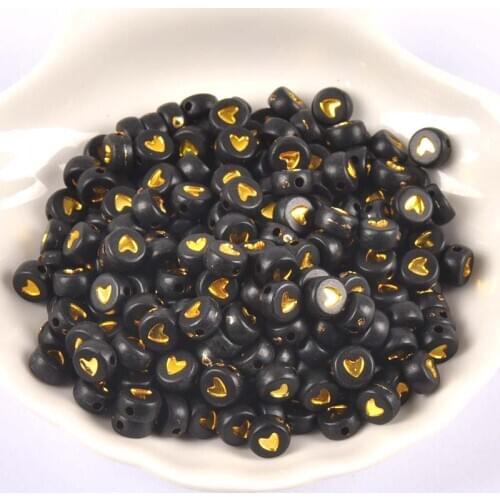 400/200 Pcs black and gold heart Acrylic Round Beads For Jewelry Making 7x3mm YKL0837