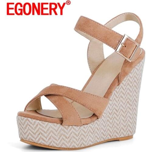 EGONERY Women Slope Heel Sandals summer New Style Solid color Concise Comfortable Round Toe Mature soft ventilation office lady