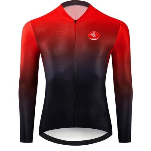 Geeklion Team Long Sleeves Cycling-Jersey Red-Black Aero Fit High Elasticity MTB Maillot Summer-Autumn Breathable Clothing