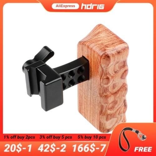 HDRIG Wood Wooden Handle Grip Left Hand Quick Release Clamp Cold Shoe Bracket for DSLR Camera DV Video Cage Rig