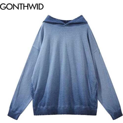 GONTHWID High Street Harajuku Streetwear Distressed Hooded Sweatshirts Gradient Tie Dye Hoodies Mens Hip Hop Fashion Casual Tops