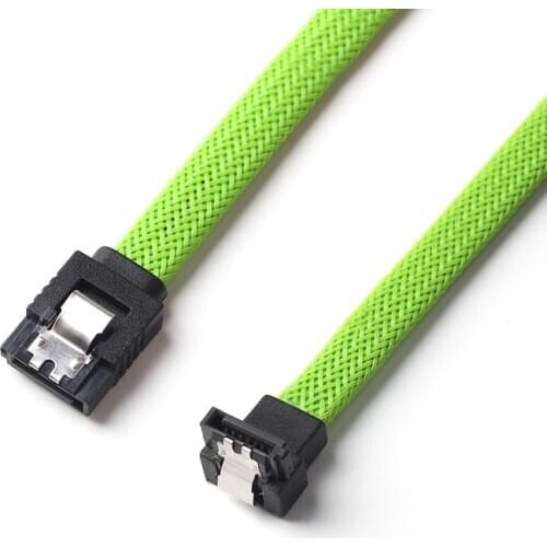 ULT-Best 50CM SATA 3.0 III SATA3 7pin Cable Right Angle 6Gb/s SSD HDD Hard Disk Data Cables with Green Color Nylon Sleeved