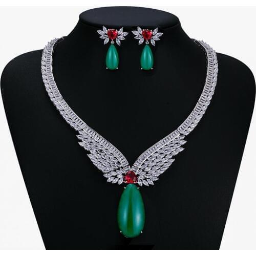 Wings Full 5A Cubic Zirconia Bridal Wedding Necklace Earring Set Top Quality Women Prom Party Jewelry Sets CN10245