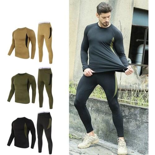 Winter Running Sports Tops+Pants Thermal Underwear Set Men Compression Fleece Quick Dry Thermo Underwear Gym Fitness Clothing