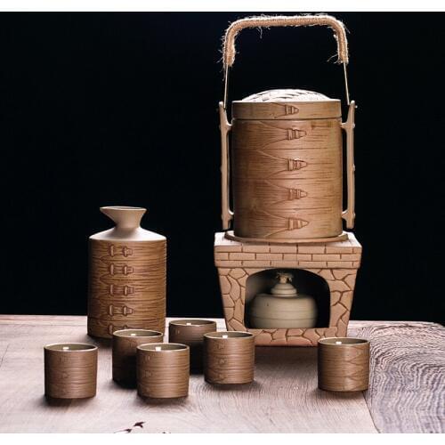 Chinese Style Household Retro Wine Glass Set Pot Hot Home Warm Wine Jug Yellow Wine Antique Heat-resistant Ceramic Imitation