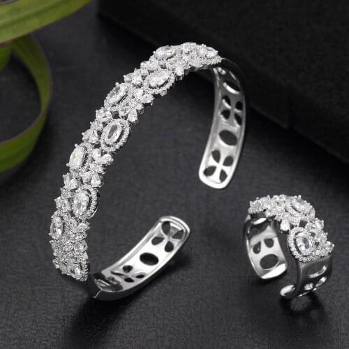 Trendy Fashion Women Bangle Ring Set Cubic Zirconia Colorful Stones Bridal Jewelry Set For Wedding Engagement Birthday Gift