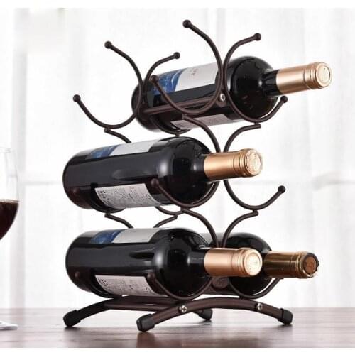 Table Wine Holder Stand for Bottles Rack Holders Brown Iron Racks Storage Support Shelves Lying Down Glass Home Decor Decorative