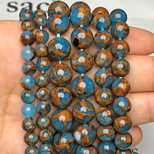 Natural Stone Lake Blue Cloisonne Gold Sand Beads Loose Spacer Rondelle Beads For Jewelry Making Diy Necklace Bracelet 7.5inches