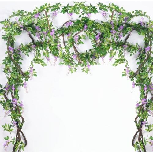 2M Wisteria String Artificial Flowers Vine Garland Wedding Arch Wall Decoration Fake Flowers Rattan Ivy Home Window Decoration
