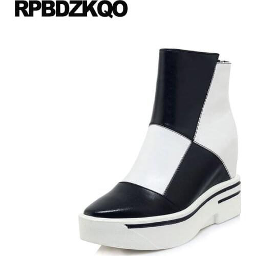 Shoes Muffin Flatform Harajuku Brand Women Winter Boots Genuine Leather Black And White Booties Wedge Ankle Platform High Heel