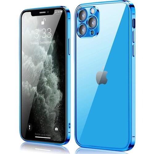 Luxury Plating Clear Case For iPhone 12 Mini 11 Pro Max 12Pro iPhone12 X XS XR 7 8 Plus SE 2020 Blue Silicone Cover Accessories