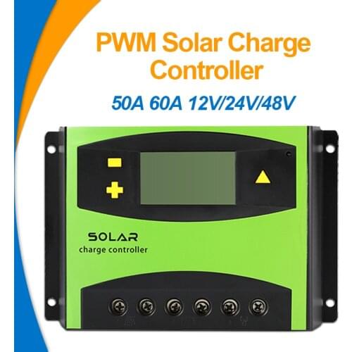 Solar Charge Regulators PWM Solar PV Charger Controller Dual USB 50A 60A12V 24V Battery Automatic Identification LCD Display