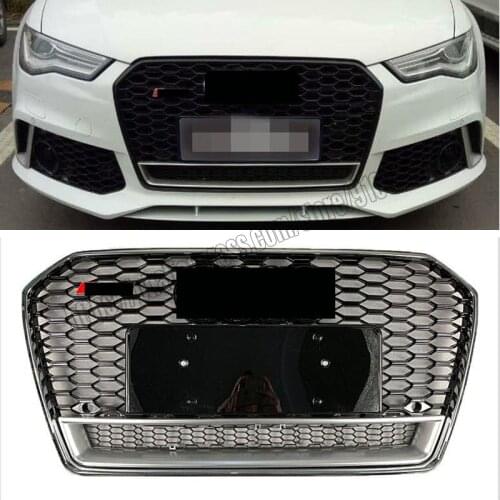 RS6 Style Front Grill Honeycomb Grille Black Silver New Fit For Audi A6 S6 2016 16 2017 17 2018 18