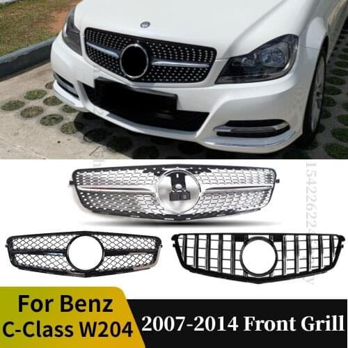 For Mercedes Benz W204 Grilles C Class 2007-2014 C180 C200 C250 C300 C350 Sport Front Bumper Grille Diamond AMG GT Style Grill