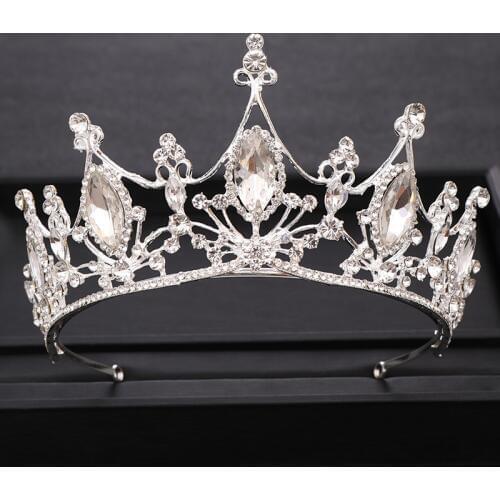 Silver color Baroque Crystal Queen Bride Crown Wedding Tiara HeadPiece Rhinestone Diadem Head Jewelry Wedding Hair Accessories