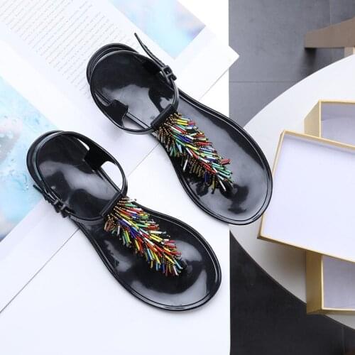 Fashion Woman Flip Flops Summer Shoes Comfortable Beach Beaded Flat Sandals Women Jelly Shoes Ladies Sandals Size 35-40