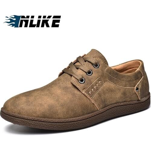 INLIKE Big Size Men Genuine Leather Shoes Mens Casual Shoes Genuine Leather Lace Up Brand Fashion Shoes