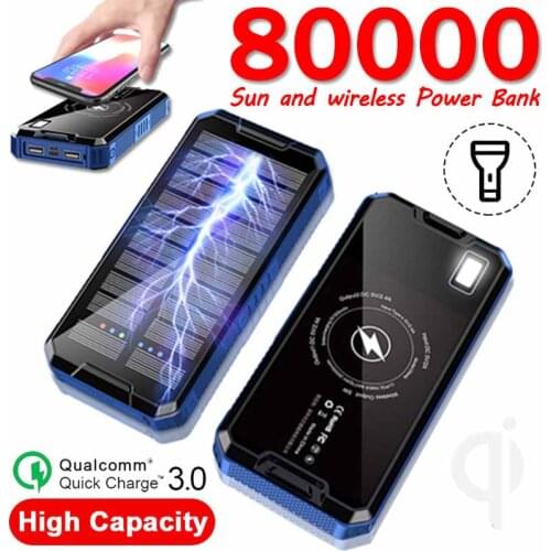 Solar Wireless charging battery power bank 80,000 mA solar panel solar external charger portable for iPhone Samsung Huawei
