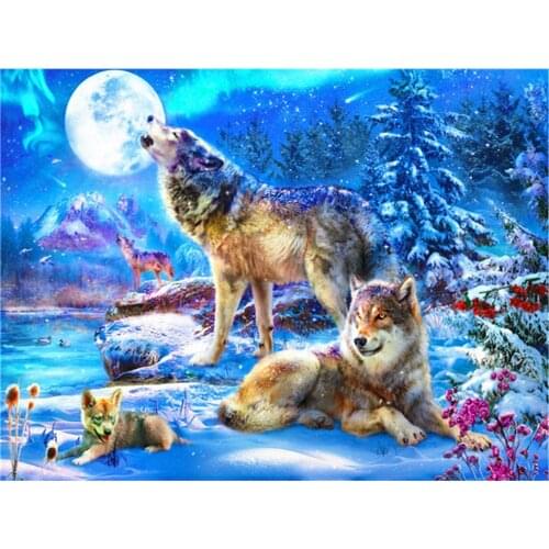 Wolf Animal Winter DIY Embroidery Cross Stitch 11CT Kits Craft Needlework Set Cotton Thread Printed Canvas Home Design