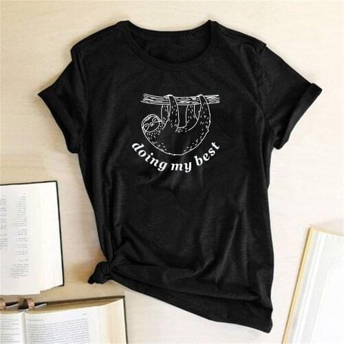 Doing My Best Letter Print Funny T-Shirt Women Fashion Cute Sloth Graphic Tee Short Sleeved Women T-shirt Summer Femme T-shirts