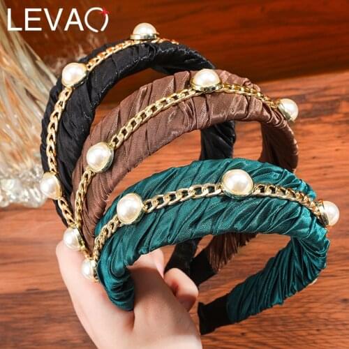Levao Fashion Ladies Braided Chain Hair Hoop Imitation Pearl Vintag Accessori Women Decoration Pearl Headband Hair Accessories