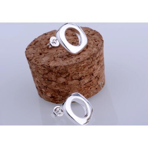 Shiny rounded quadrate silver plated earrings 925 jewelry for women silver earrings MZFAUXYW