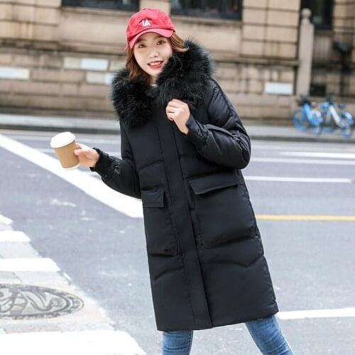 Plus Size Women Winter Thick Parkas Casual Long Cotton Padded Jacket for Female Solid Loose Fur Hooded Mid-Length Zipper Coats