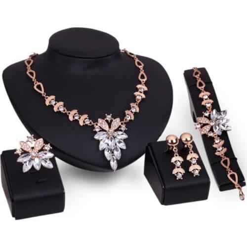 Women Fashion Jewelry Set Rhinestone Grape Pendant Necklace Stud Earrings Ring Bracelet Jewelry Set Wedding Gift