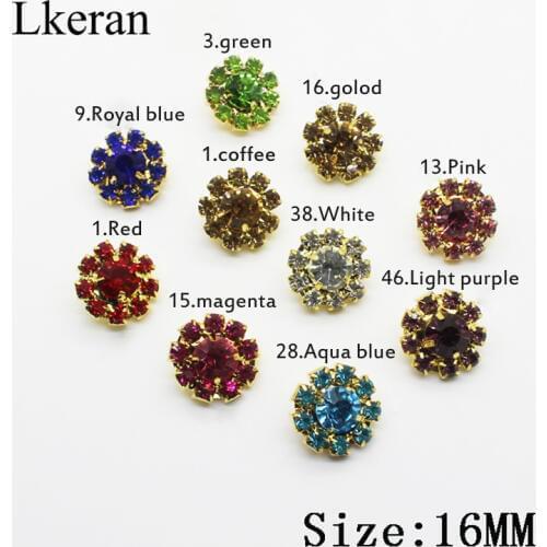 Fashion 10pcs/lot 16mm golden Round-shaped rhinestone buttons shank Sewing clothes Button DIY handmade Wedding Decoration