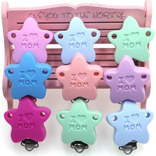 Kovict 3pc I Love Mom Silicone Pacifier Clip Baby Care Teether Toys DIY Pacifier Chain Necklace Food Grade Accessories