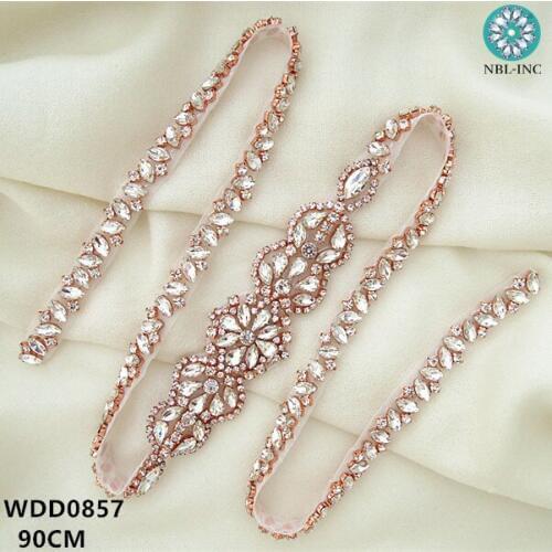 30PCS)Wholesale beaded bridal sash crystal rhinestone appliques iron on for wedding dresses DIY sash WDD0857-90cm