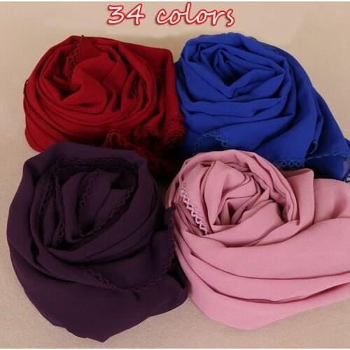 34 colors New 2018 bubble chiffon hijab floral lace scarf muslim hijab winter women shawls wrap long pashmina scarves 180*75cm