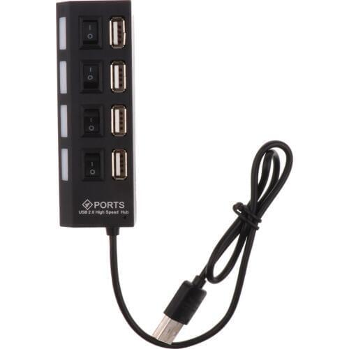 4-Port USB 2.0 Hub for Mac PC USB Flash Drives With Power Switches