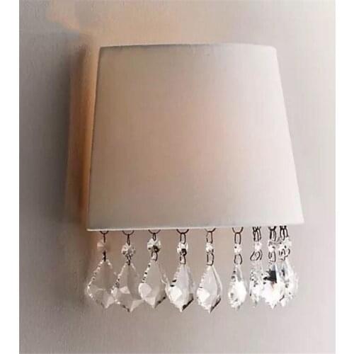 American Fabric White Wall Lamps Cloth Shade Bedroom Bedside Lamp Village Childrens Room Crystal Sconces Wall Lights Fixtures