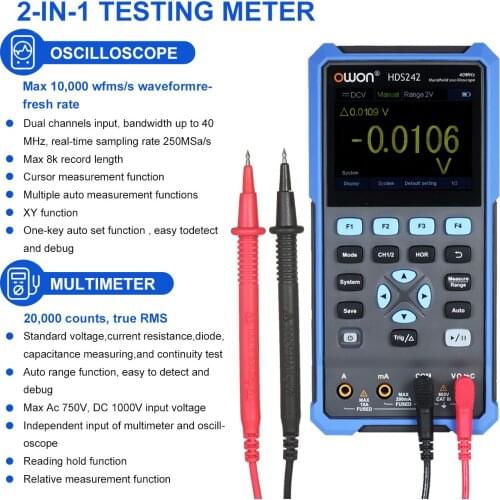 OWON Digital Oscilloscope Multimeter 2CH 40MHz Bandwidth 20000 Counts 2-in-1 Handheld Scope Meter for Automobile Maintenance