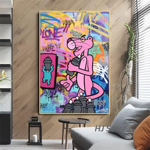 Disney Graffiti Pink Panther Canvas Decor Painting Poster and Prints Cuadros Street Wall Art Picture Living Room Home Decoration